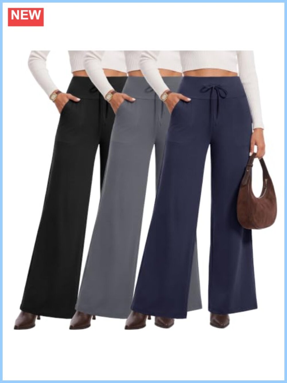 Wide Leg Pants for Women 3 Pack Casual Lounge Pants with Pockets